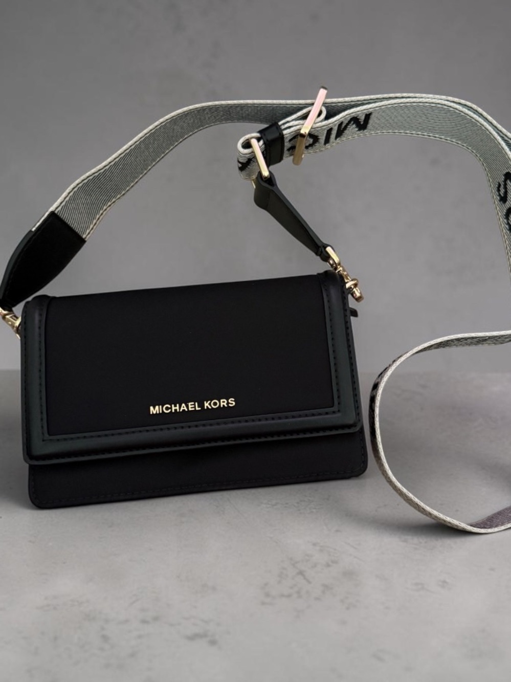 Michael Kors Black nylon Crossbody with Gray Branded Strap